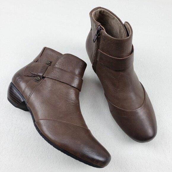 Taos Model Ankle Boot Womens 7.5 Brown Leather Side Zip Strappy Comfort Bootie - Picture 1 of 13